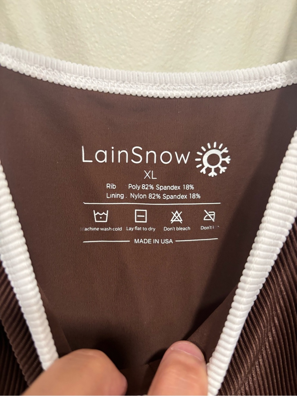 LainSnow Chocolate Brown One-Piece with White Trim - Picture 2 of 3